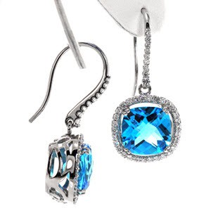 Topaz Diamond Halo Earrings - Earrings - Knox Jewelers